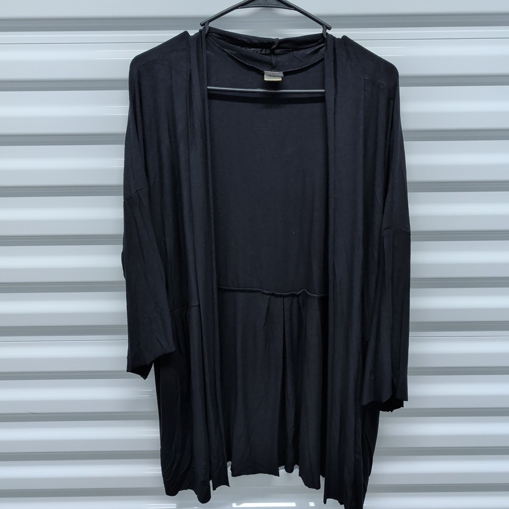 Comfy USA Cardigan Womens Black Open Front Pleated Back Modal Blend Made in USA — photo 2
